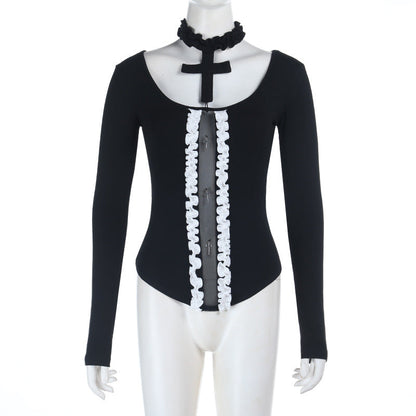 Halter long sleeve ruffle top  | Festival Outfits Women