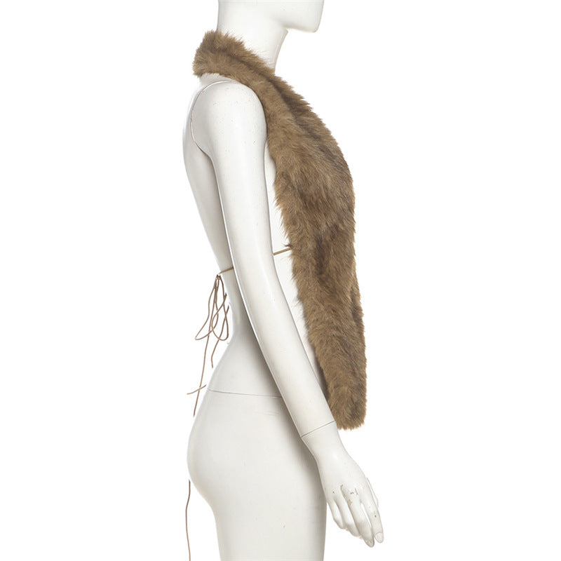 Halter self tie fluffy backless top  | Festival Outfits Women