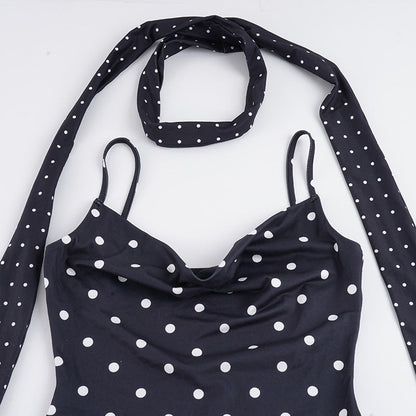 Polka dot slit v neck cami mini dress  | Festival Outfits Women