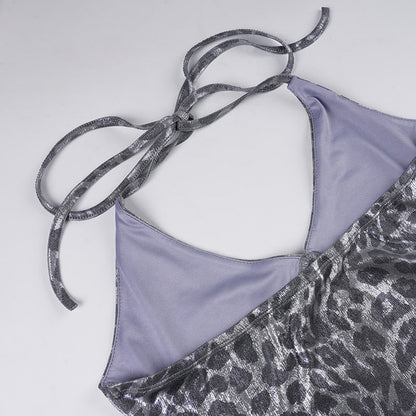 Halter v neck leopard print ruffle mini dress  | Festival Outfits Women  | Leopard Print Mini Dress