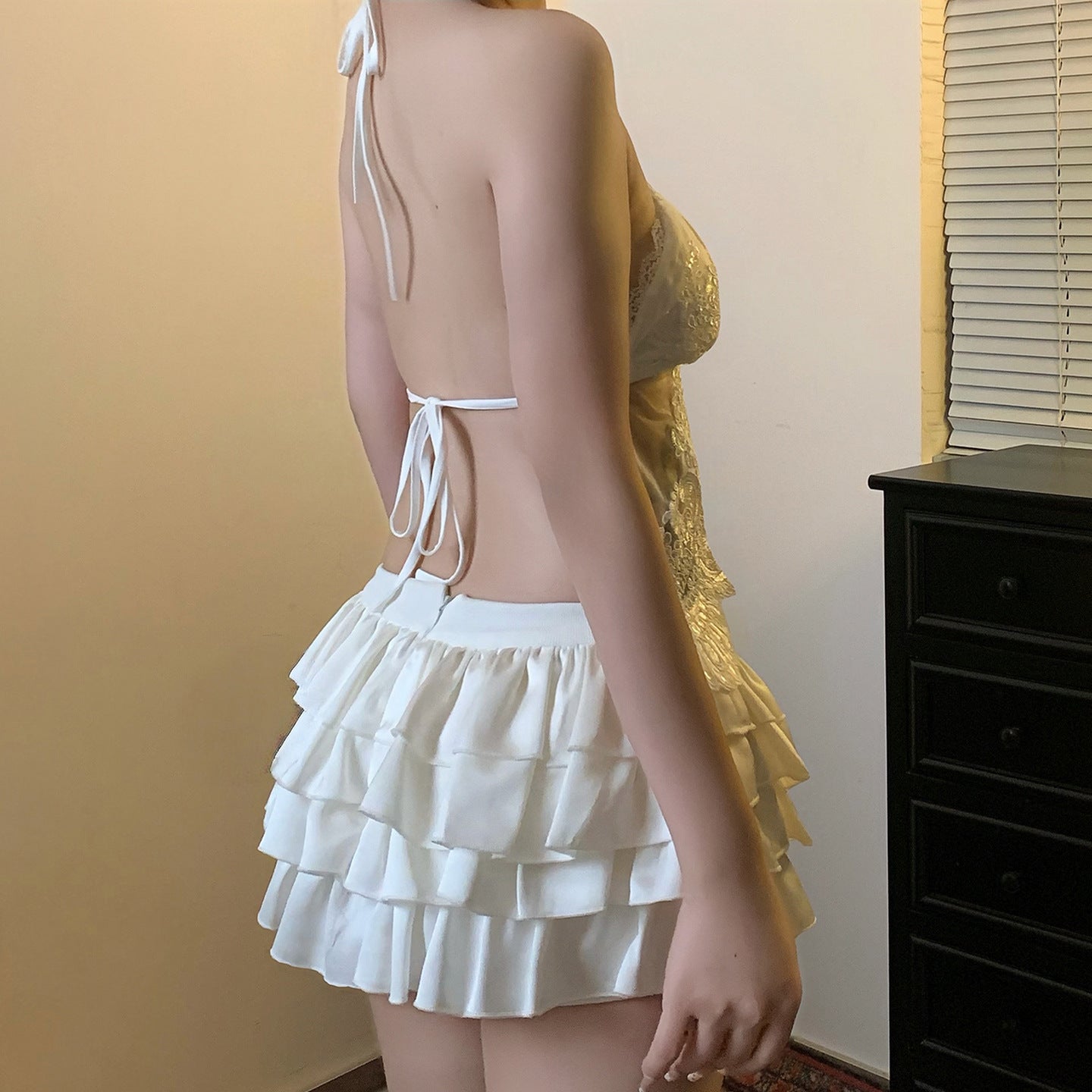 Halter self tie v neck lace backless top  | Festival Outfits Women