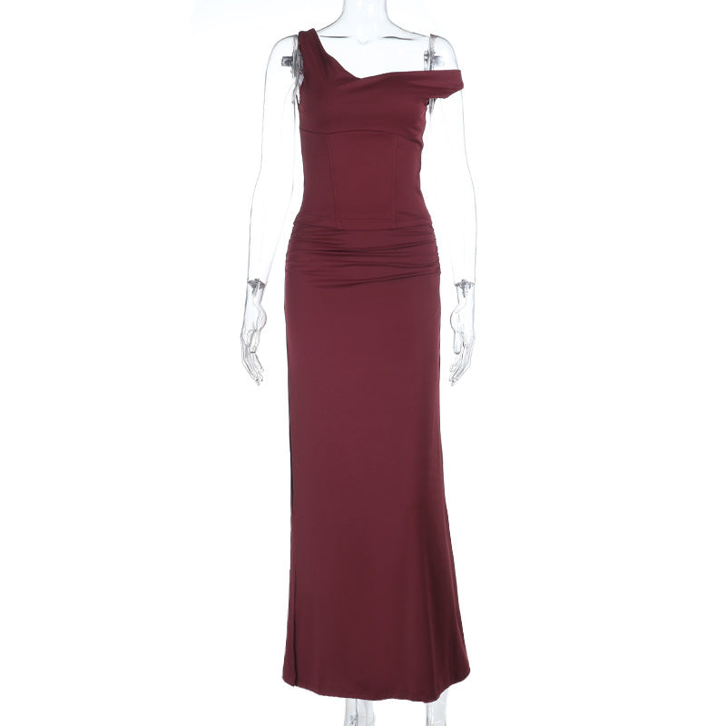 Ruched slit backless solid tank maxi skirt set  | Festival Outfits Women