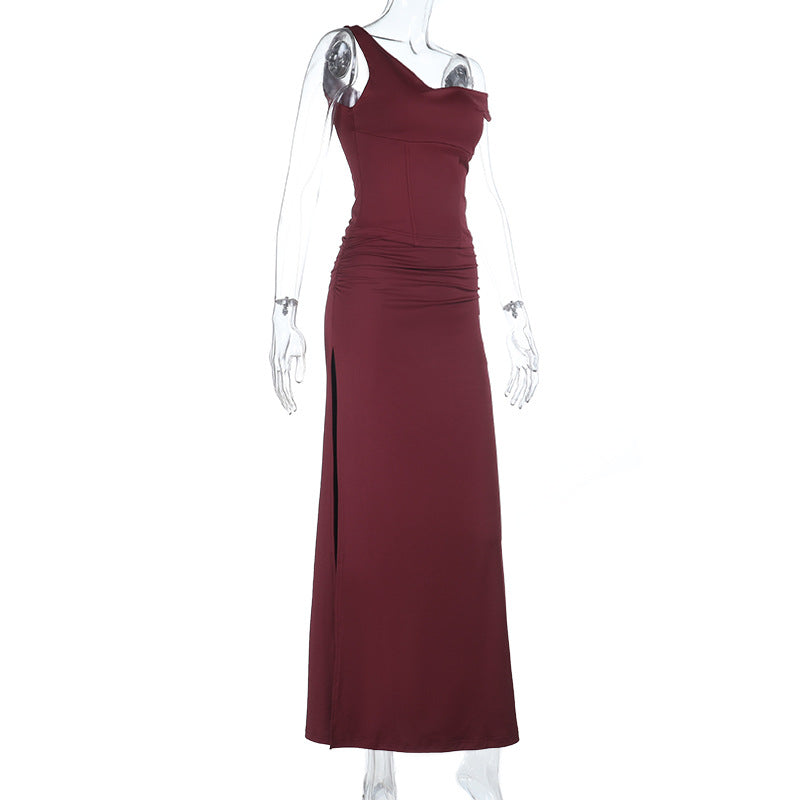 Ruched slit backless solid tank maxi skirt set  | Festival Outfits Women