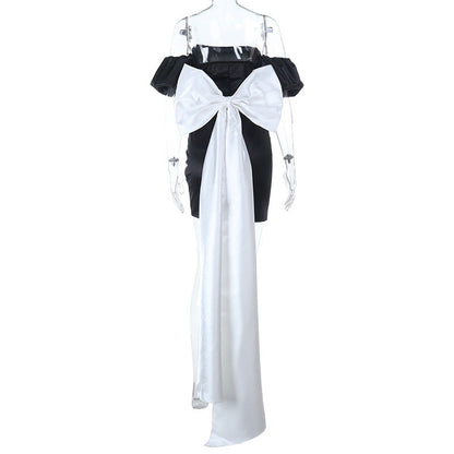 Bowknot ruched off shoulder tube mini dress  | Festival Outfits Women