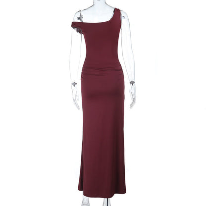 Ruched slit backless solid tank maxi skirt set  | Festival Outfits Women