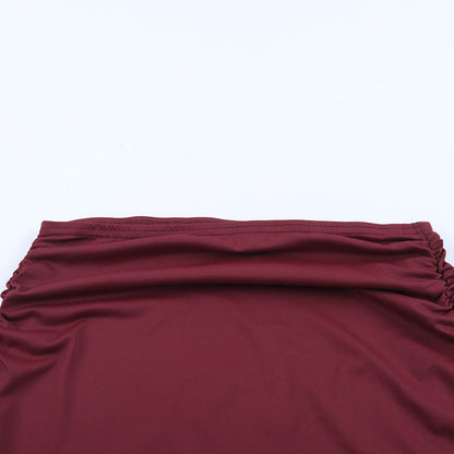 Ruched slit backless solid tank maxi skirt set  | Festival Outfits Women