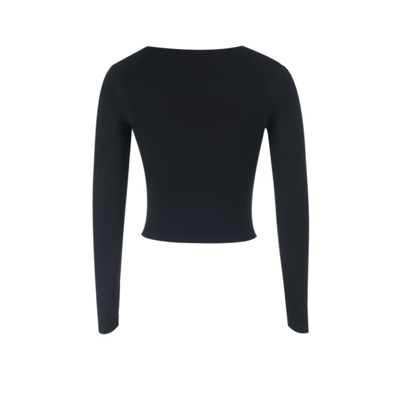 Long sleeve lace hem cross solid top  | Festival Outfits Women