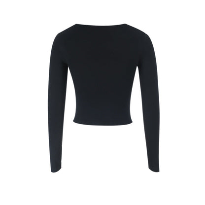 Long sleeve lace hem cross solid top  | Festival Outfits Women