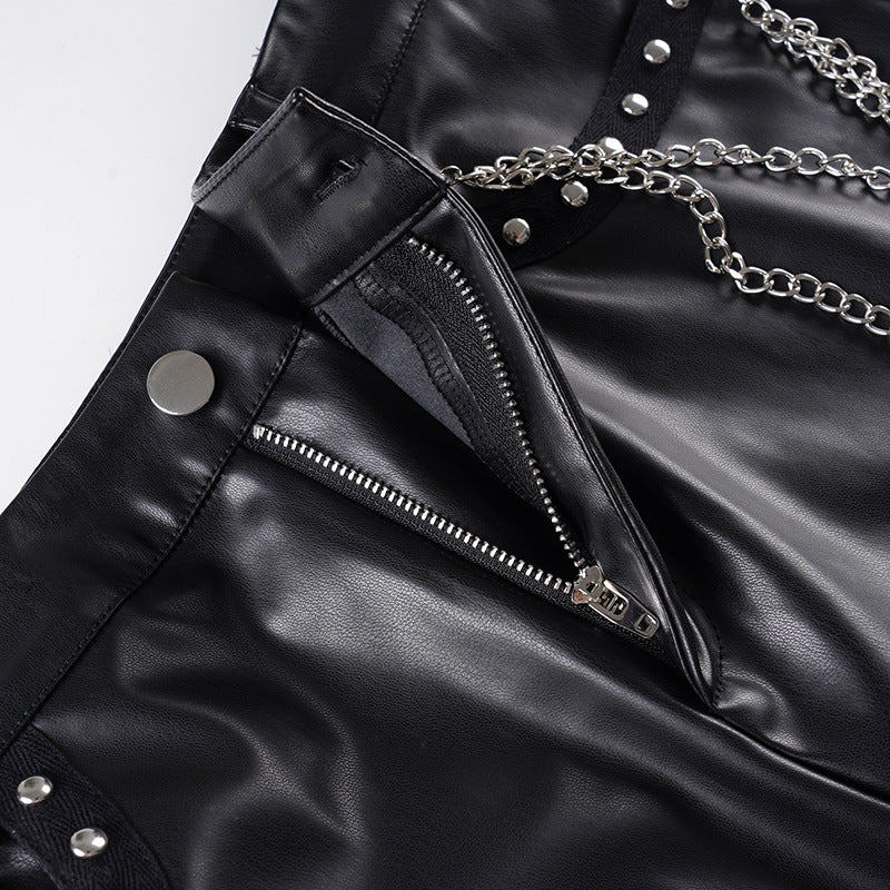 Metal chain zip-up PU leather pocket mini skirt Cargo Mini Skirt  | Festival Outfits Women