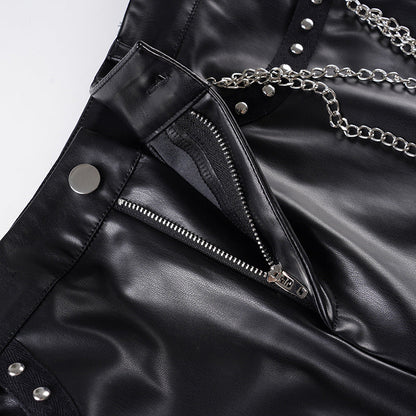 Metal chain zip-up PU leather pocket mini skirt Cargo Mini Skirt  | Festival Outfits Women