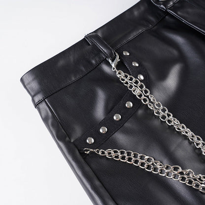 Metal chain zip-up PU leather pocket mini skirt Cargo Mini Skirt  | Festival Outfits Women
