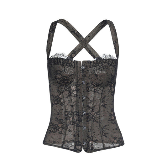 Cross back lace button backless cami top  | Festival Outfits Women