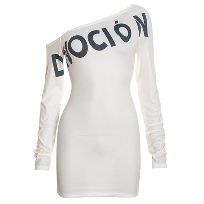 Long sleeve irregular letter pattern mini dress  | Festival Outfits Women