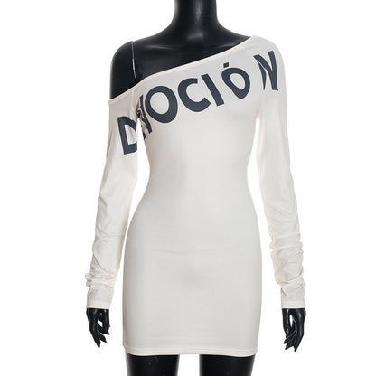 Long sleeve irregular letter pattern mini dress  | Festival Outfits Women