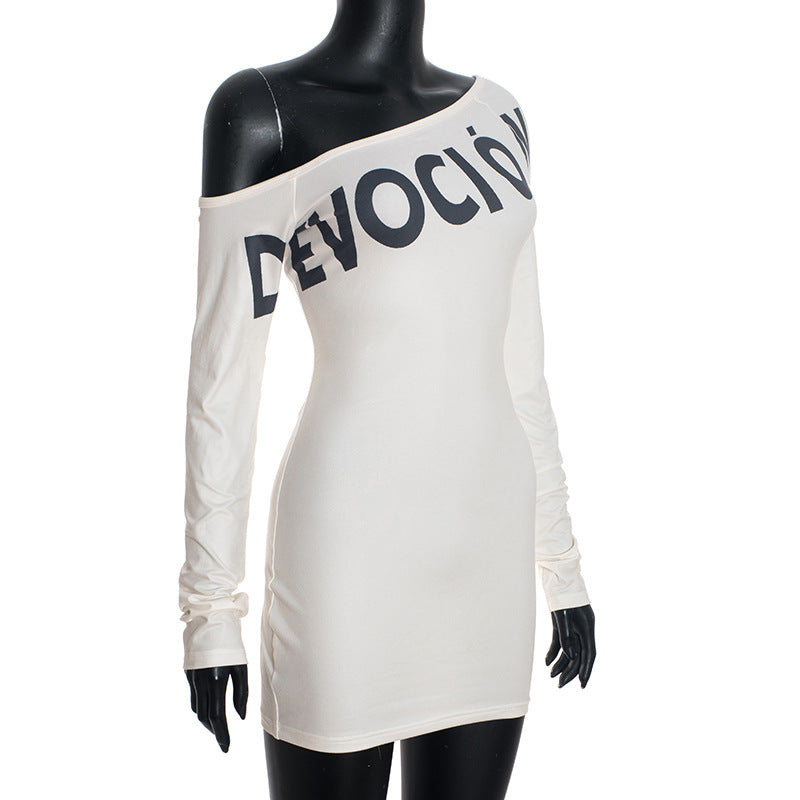 Long sleeve irregular letter pattern mini dress  | Festival Outfits Women