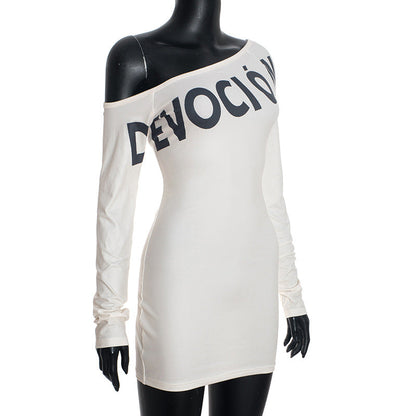 Long sleeve irregular letter pattern mini dress  | Festival Outfits Women