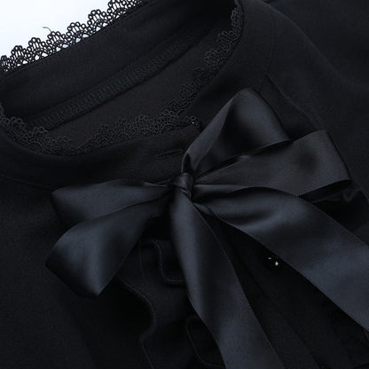 Bowknot long sleeve ruffle solid mini dress  | Festival Outfits Women