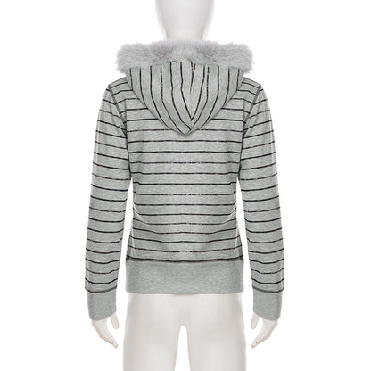 Hoodie fluffy long sleeve zip-up "LIKE PINK" pattern top  | Festival Outfits Women
