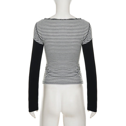 Striped long sleeve kitty pattern stitch top  | Festival Outfits Women