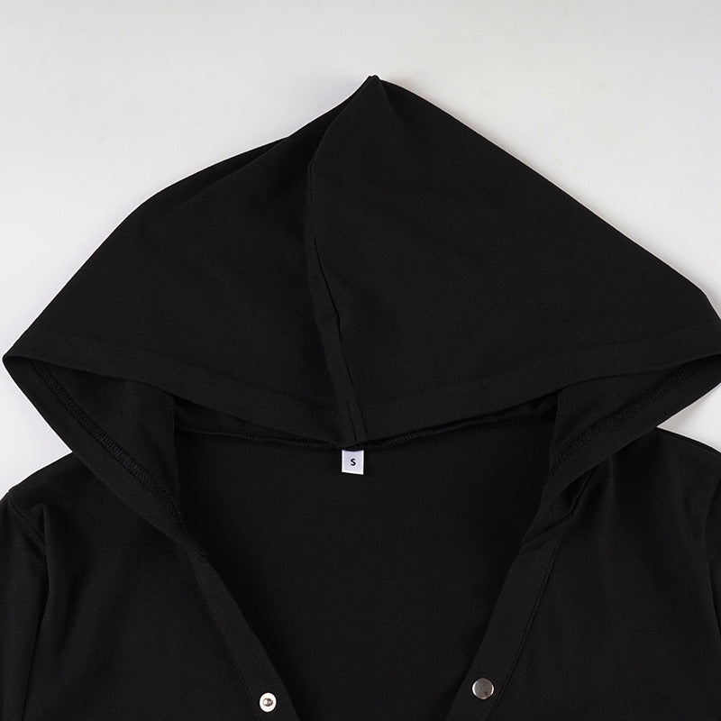 V neck button long sleeve hoodie solid top  | Festival Outfits Women