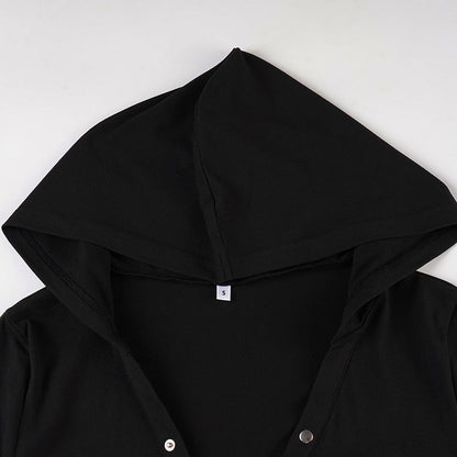 V neck button long sleeve hoodie solid top  | Festival Outfits Women
