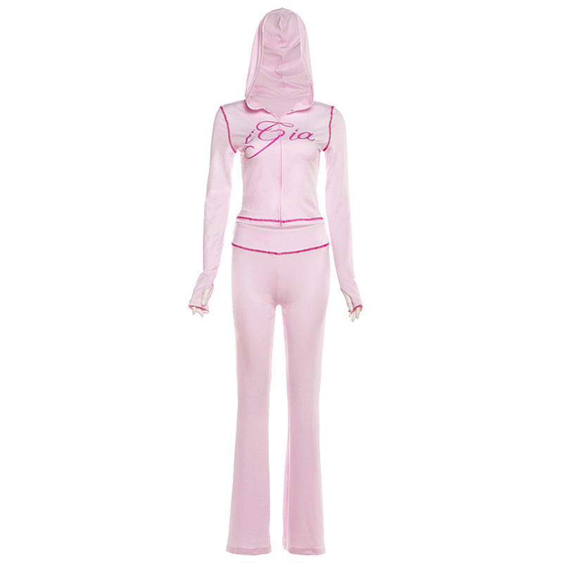 Hoodie long sleeve letter print pant set  | Festival Outfits Women