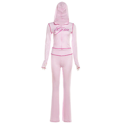 Hoodie long sleeve letter print pant set  | Festival Outfits Women
