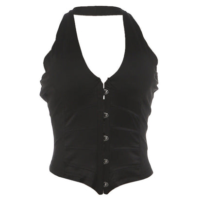 Halter v neck backless button top  | Festival Outfits Women