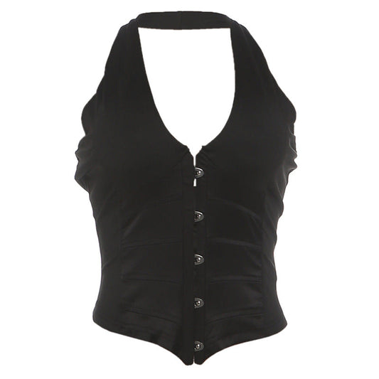 Halter v neck backless button top  | Festival Outfits Women