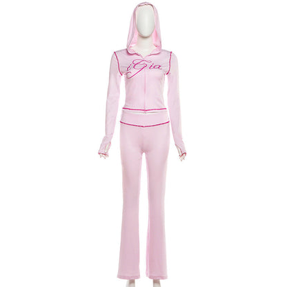 Hoodie long sleeve letter print pant set  | Festival Outfits Women