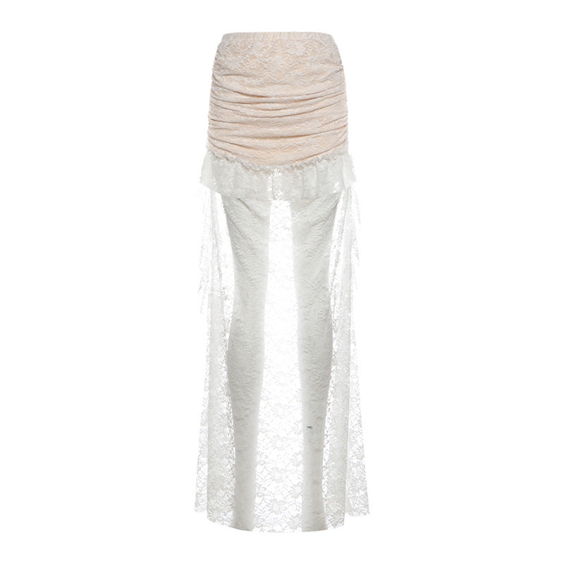 Lace ruched ruffle maxi skirt  | Festival Outfits Women