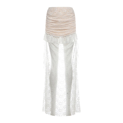 Lace ruched ruffle maxi skirt  | Festival Outfits Women