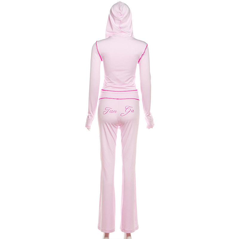 Hoodie long sleeve letter print pant set  | Festival Outfits Women