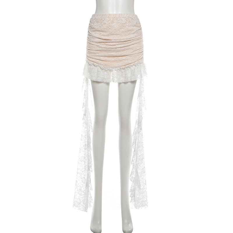 Lace ruched ruffle maxi skirt  | Festival Outfits Women
