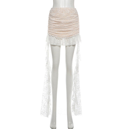 Lace ruched ruffle maxi skirt  | Festival Outfits Women