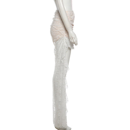 Lace ruched ruffle maxi skirt  | Festival Outfits Women