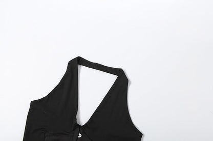 Halter v neck backless button top  | Festival Outfits Women