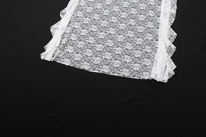 Lace ruched ruffle maxi skirt  | Festival Outfits Women