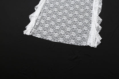Lace ruched ruffle maxi skirt  | Festival Outfits Women