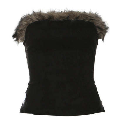 Fluffy lace up tube top  | Festival Outfits Women
