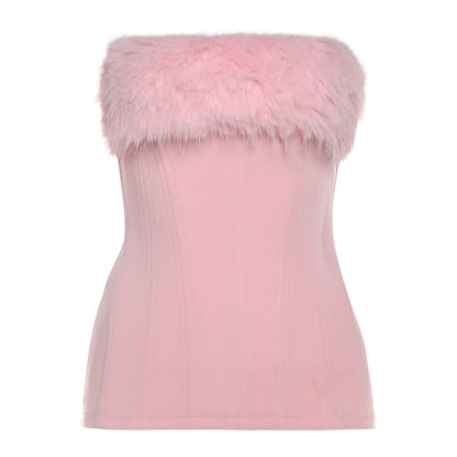 Fluffy patchwork backless tube top  | Festival Outfits Women