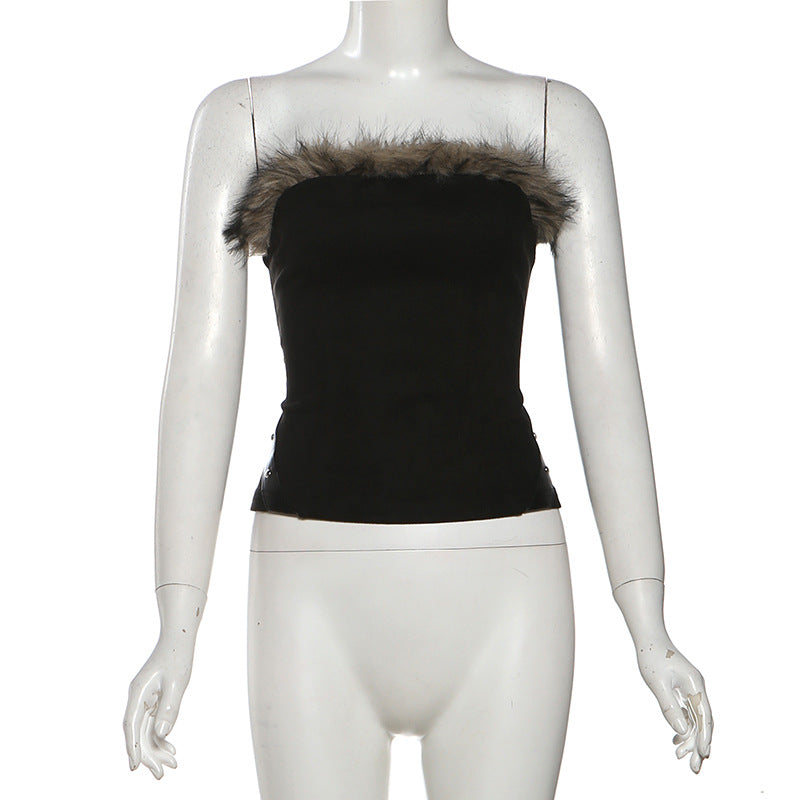 Fluffy lace up tube top  | Festival Outfits Women