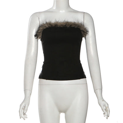 Fluffy lace up tube top  | Festival Outfits Women