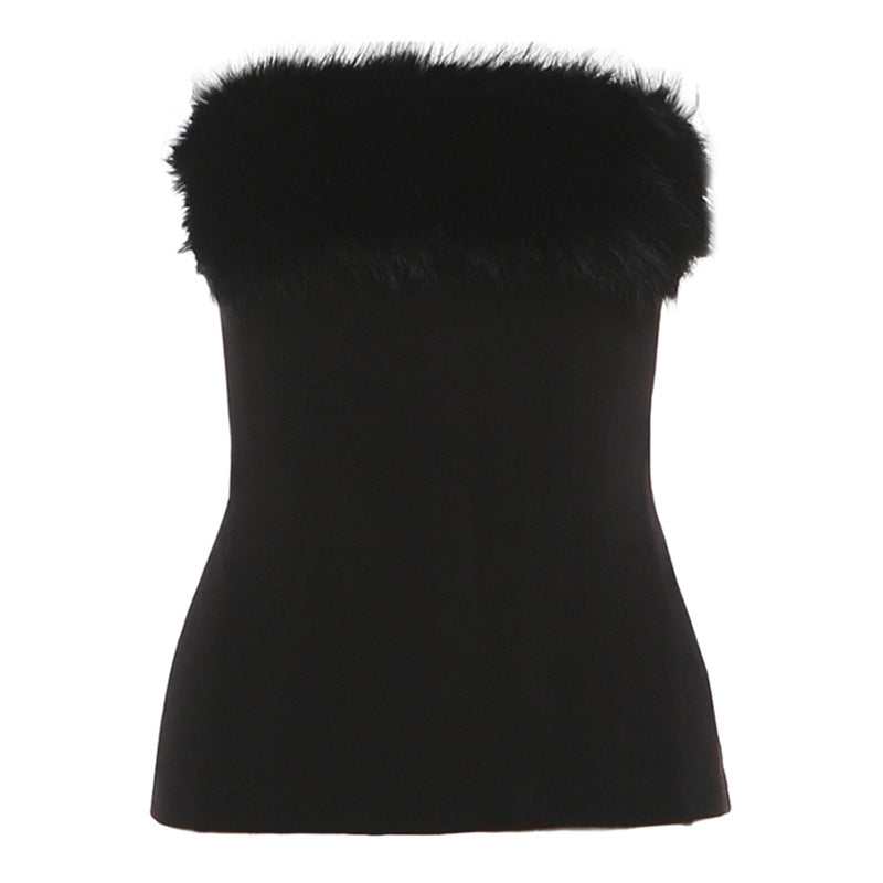 Fluffy patchwork backless tube top  | Festival Outfits Women