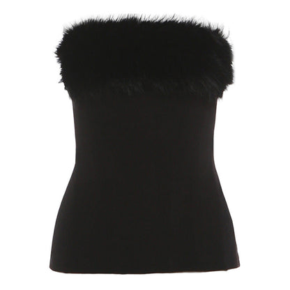 Fluffy patchwork backless tube top  | Festival Outfits Women