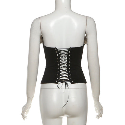 Fluffy lace up tube top  | Festival Outfits Women