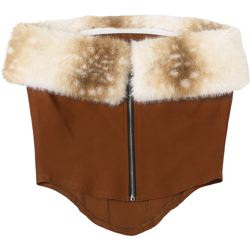 Fluffy zip-up backless tube top  | Festival Outfits Women