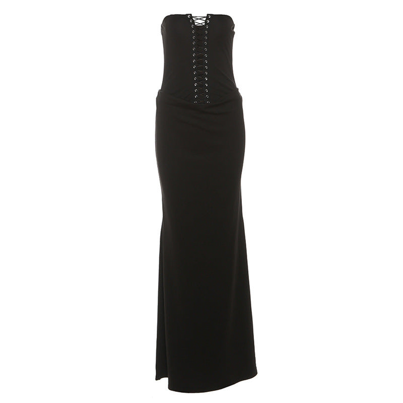 Hollow out self tie backless tube cut out maxi dress  | Festival Outfits Women