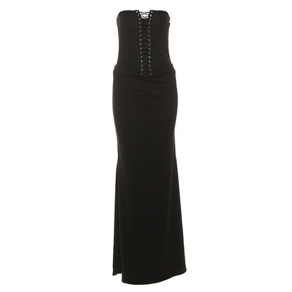 Hollow out self tie backless tube cut out maxi dress  | Festival Outfits Women