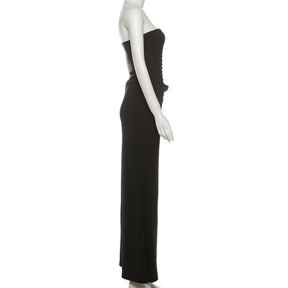 Hollow out self tie backless tube cut out maxi dress  | Festival Outfits Women